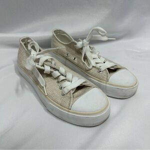 Canvas Sneakers Beige White Lace Up Low Top Shoes Casual Women’s Size 5